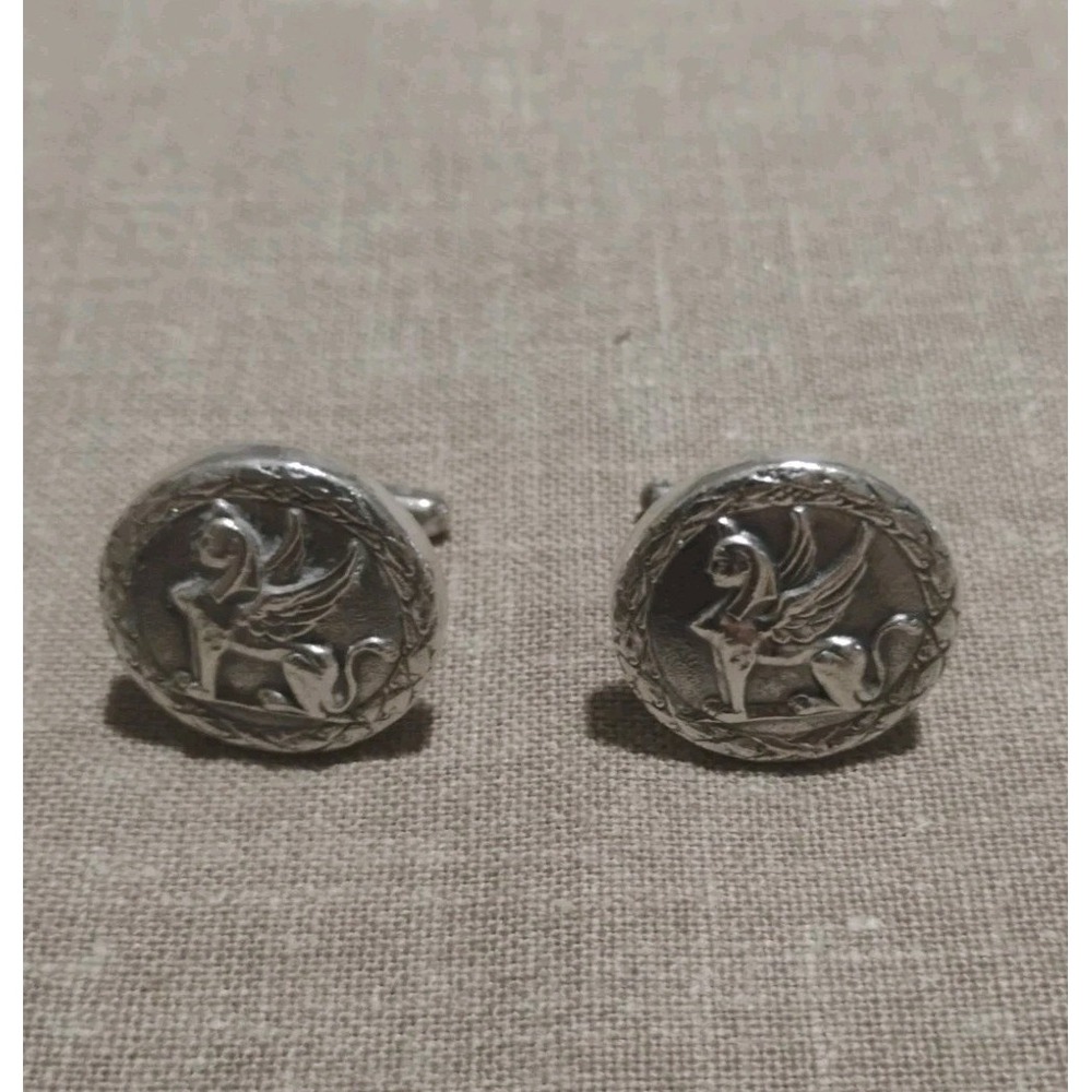 Vintage Hickok USA Griffin Cufflinks Silver Tone Heraldic Swivel Back Men's Pair